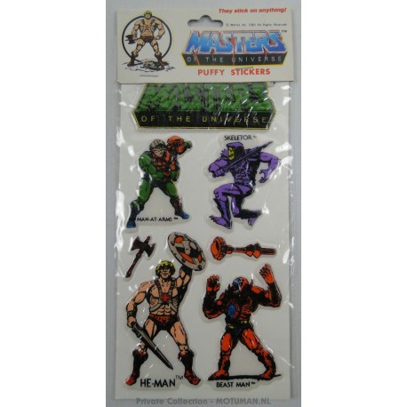 puffy Stickers - MOTU Logo Green (Man at Arms, He-man, Skeletor, Beastman), 1982