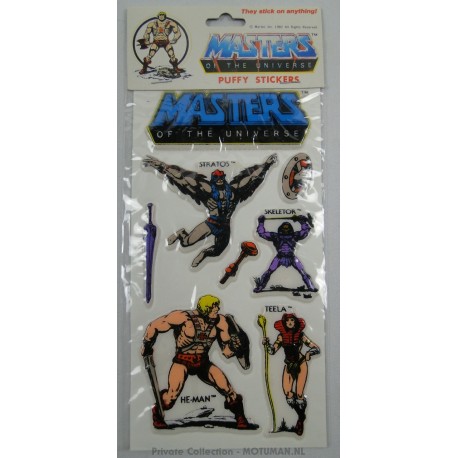 puffy Stickers - MOTU Logo Bleu (Stratos, He-man, Skeletor, Teela), 1982
