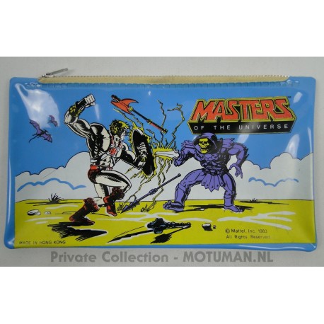 etui He-man en Skeletor vechtend, 1983 +puntenslijper, lineaal, gum en potlood