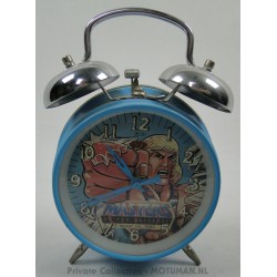 Alarm Clock - He-man breaks window, Round with 2 Bells, Mattel 1983